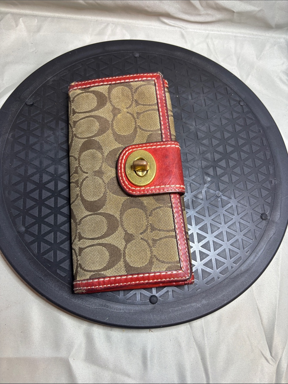 Coach Signature Canvas Key & Card Holder with Red Trim